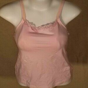 Pink cotton tank w/ flower applique & built in bra (40D)